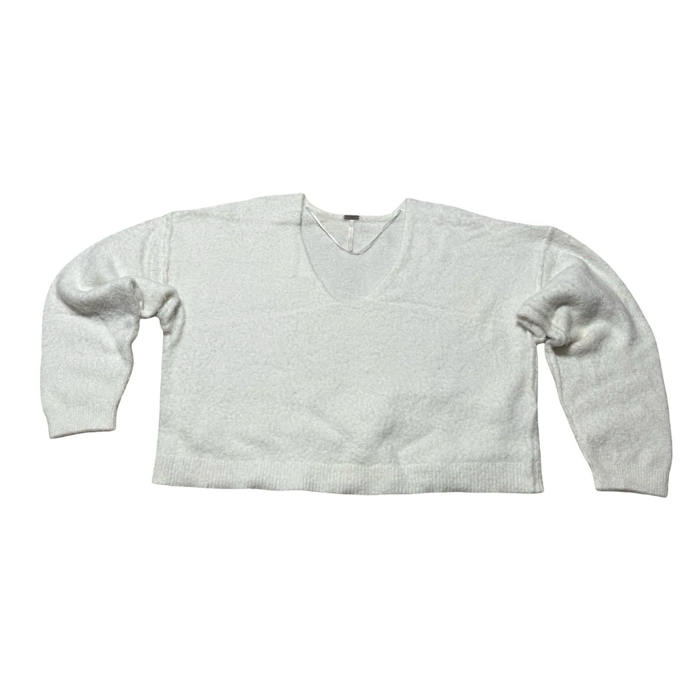 Free People Women's Cropped Sweater White *Stained* Size Medium 22 x 19